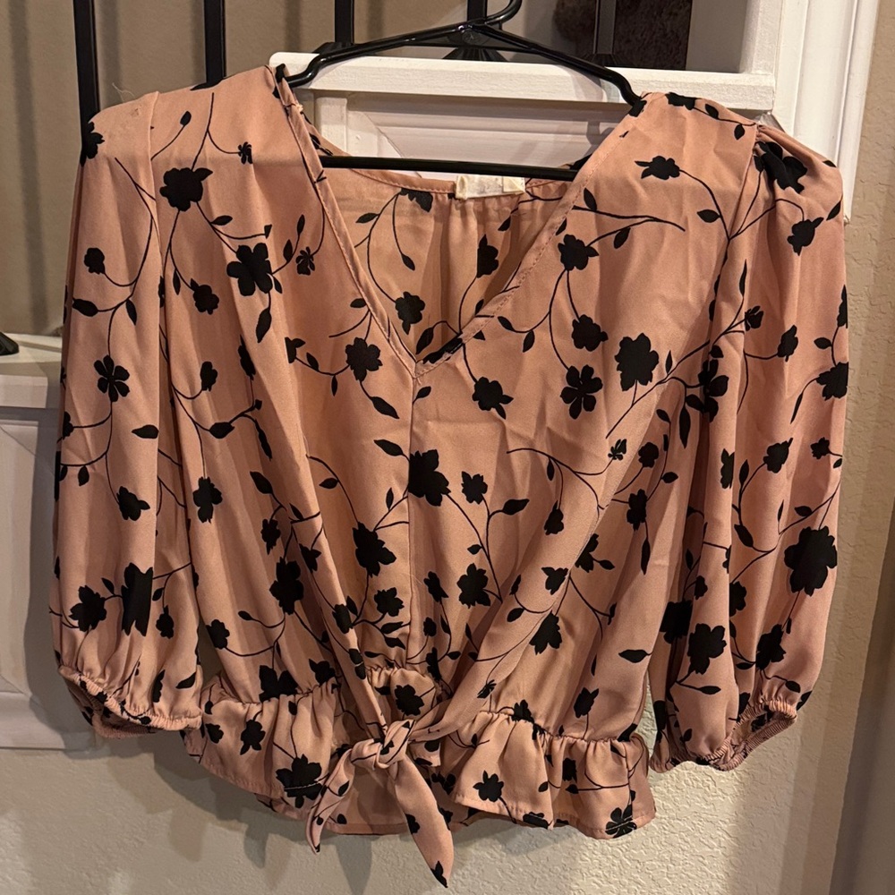 Sienna Sky Floral V-Neck Blouse - Pink and Black